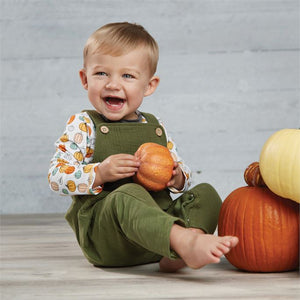 Olive Overalls with Pumpkin Tee