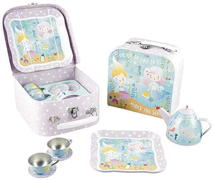 Mermaid 7 pc Tin Tea Set in Case