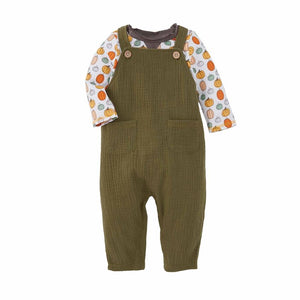 Olive Overalls with Pumpkin Tee