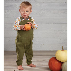 Olive Overalls with Pumpkin Tee